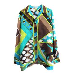 Emilio Pucci Turquoise Lime Green Blouse 1970s