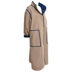 Bonnie Cashin Vintage Raincoat Tan & Navy With Toggle Closures Size 12/14