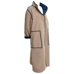 Bonnie Cashin Vintage Raincoat Tan Navy Toggle Closures Size 12/14 7