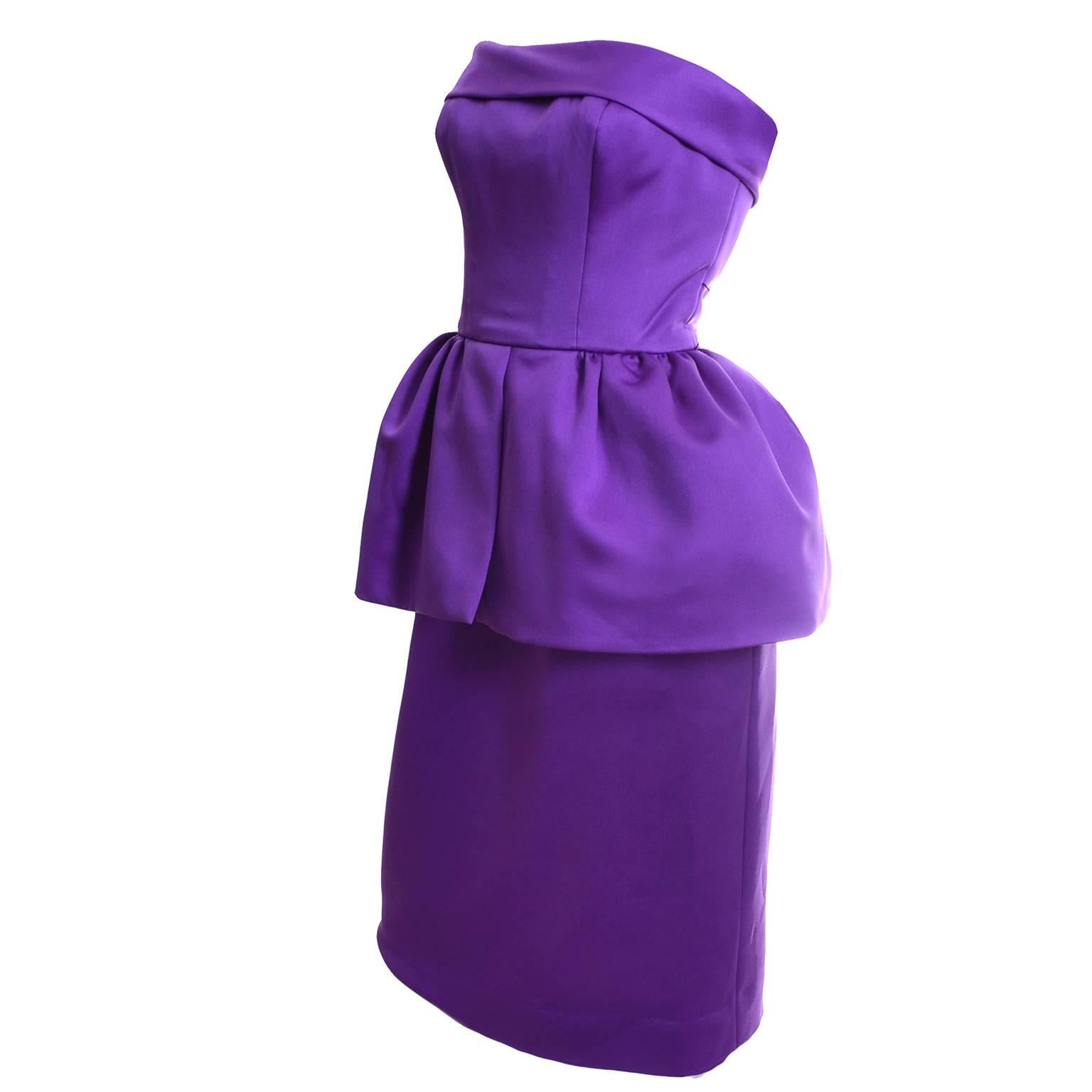 Victor Costa Purple Strapless Vintage Dress Bolero Jacket 1980s Size 8