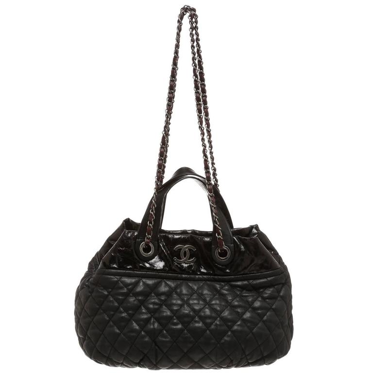 Chanel Gray Quilted Satchel Handbag For Sale at 1stDibs