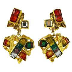 Christian Lacroix Vintage Heart Dangling Earrings Rainbow Collection Christian Lacroix Vintage Heart Dangling Earrings Rainbow Collection