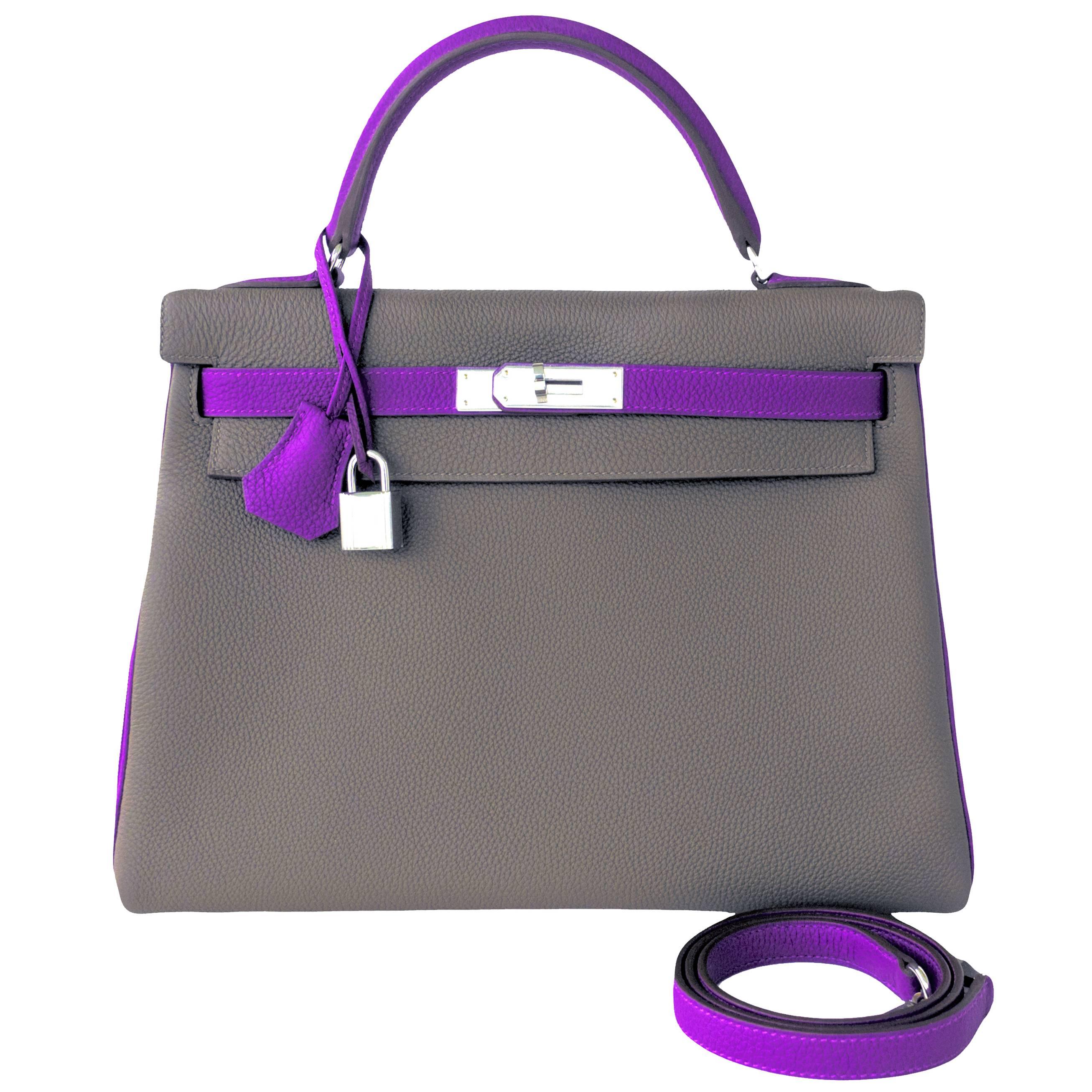 Hermes HSS Taupe Anemone Special Order Horseshoe 32cm Togo Kelly Bag Exclusive