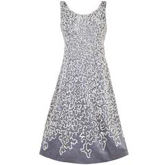 1950s Silver Beaded Dress with Tulle Applique 4