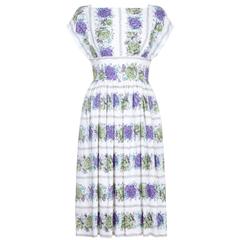 1950s White Cotton Floral Dress With Rose Print 9