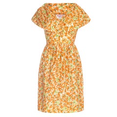 1960s Orange Floral Print Dress 