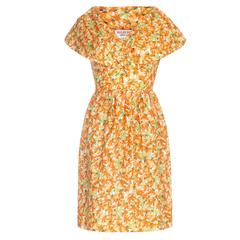 1960s Orange Floral Print Dress 6