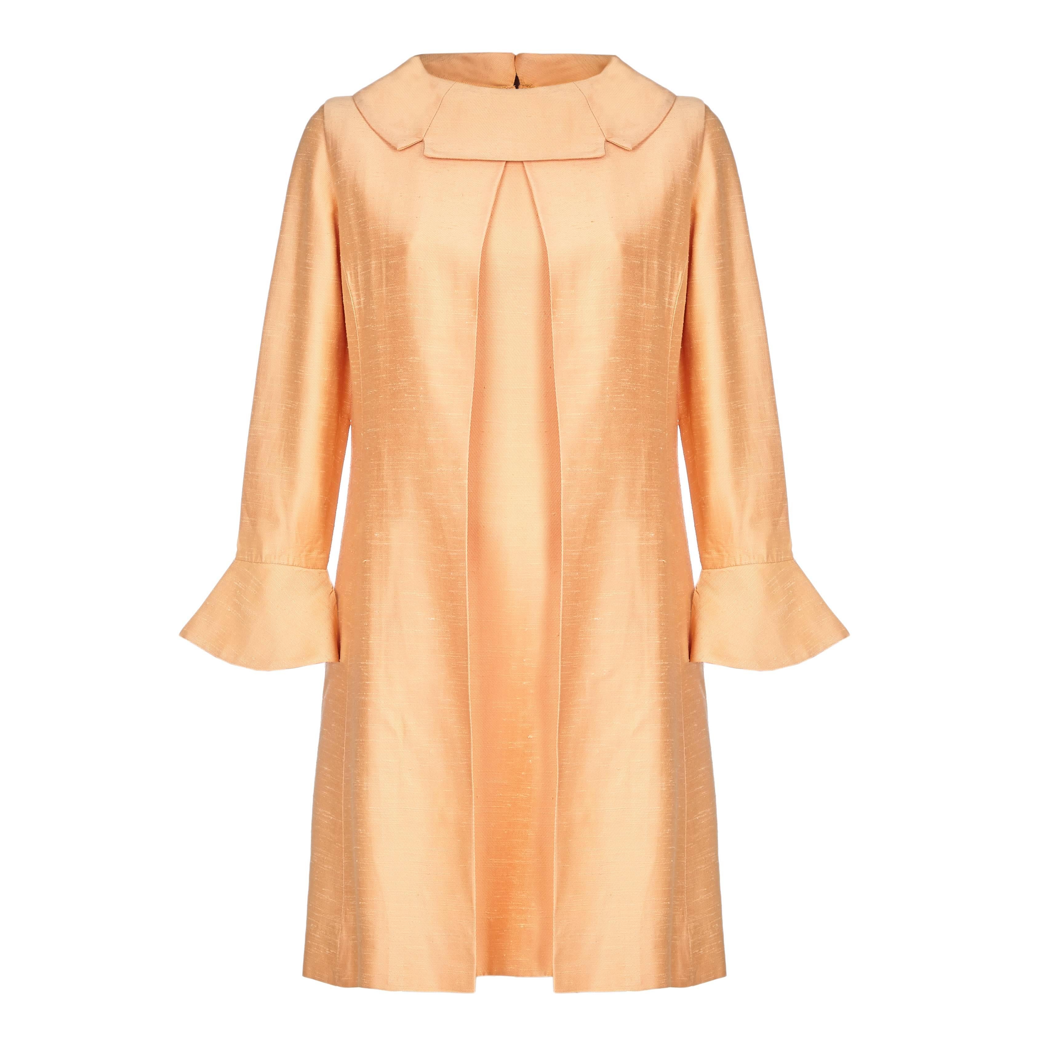 1960s Emma Domb Orange Silk Dress and Jacket Set 