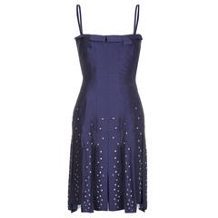 1980s/1990s Thierry Mugler Midnight Blue Couture Silk Dress Extra Small 8