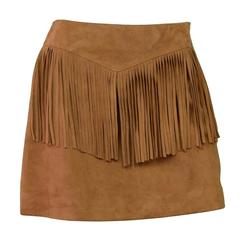 Saint Laurent Tan Suede Fringe Mini Skirt sz 40