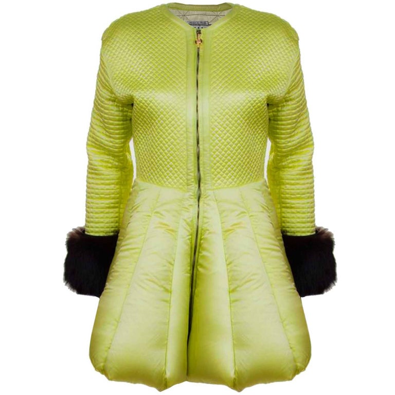 Versace Vintage Lime Green Quilted Puffer Coat For Sale at 1stdibs