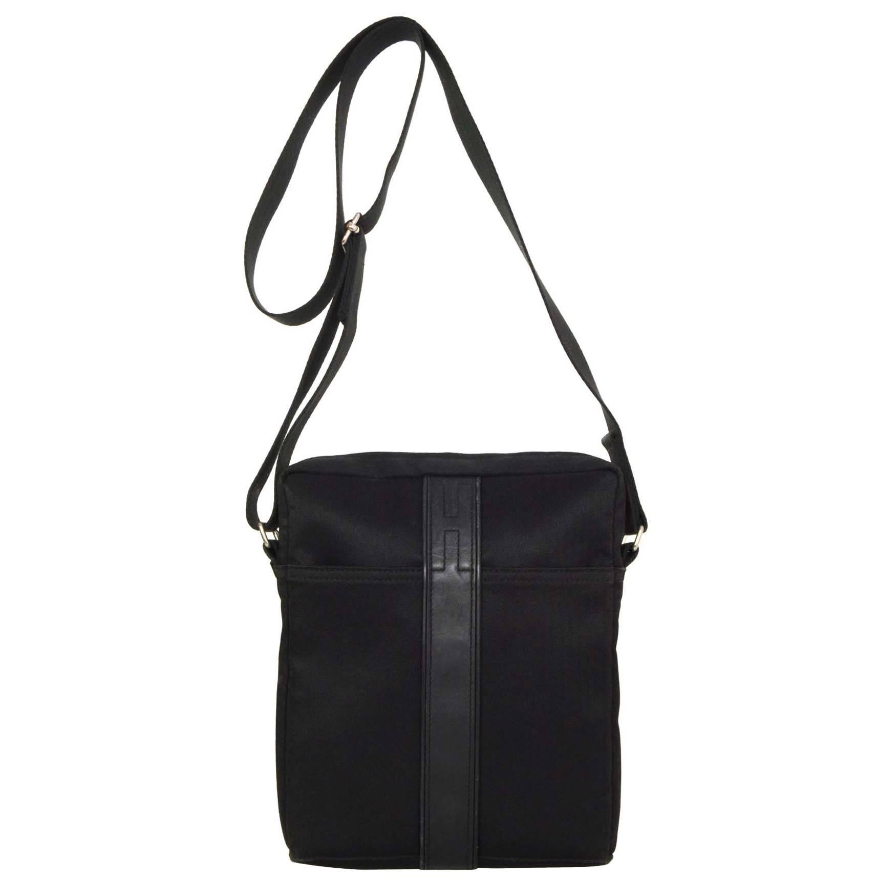 Hermes Black Canvas 
Leather Acapulco Messenger Bag PHW