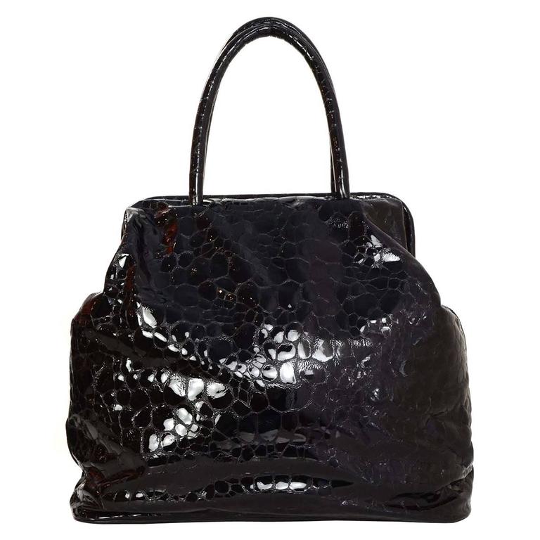 Jil Sander Black Embossed Patent Large Frame Tote Bag SHW For Sale at 1stDibs
