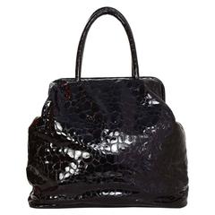 Jil Sander Black Embossed Patent Large Frame Tote Bag SHW