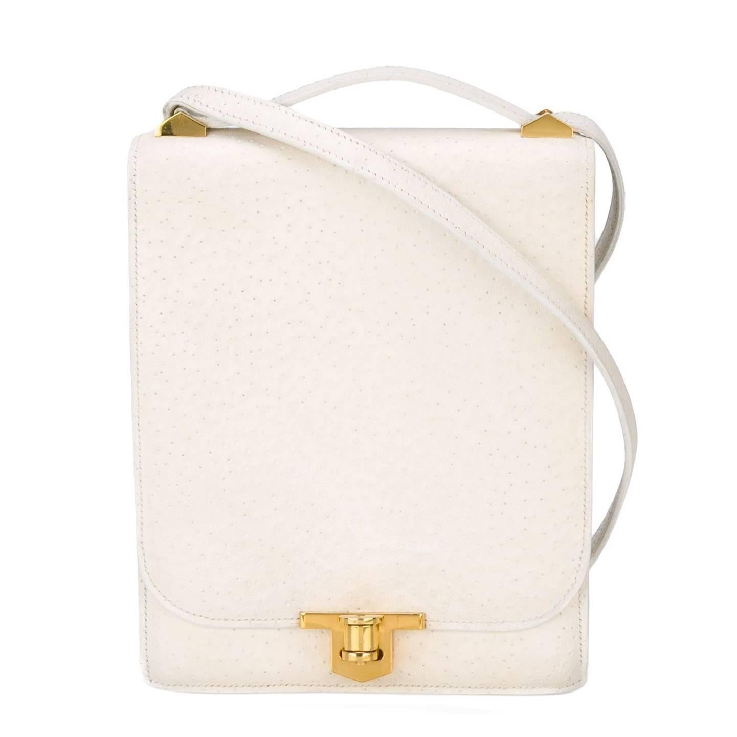 Hermès White Beluga Vintage Leather Bag, 1960s