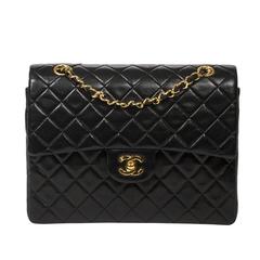 Retro Square Double Flap Black Quilted Leather