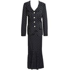 Algo Black and White Polka Dot Two Piece Skirt and Jacket Ensemble