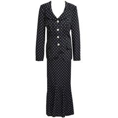 Algo Black and White Polka Dot Two Piece Skirt and Jacket Ensemble 