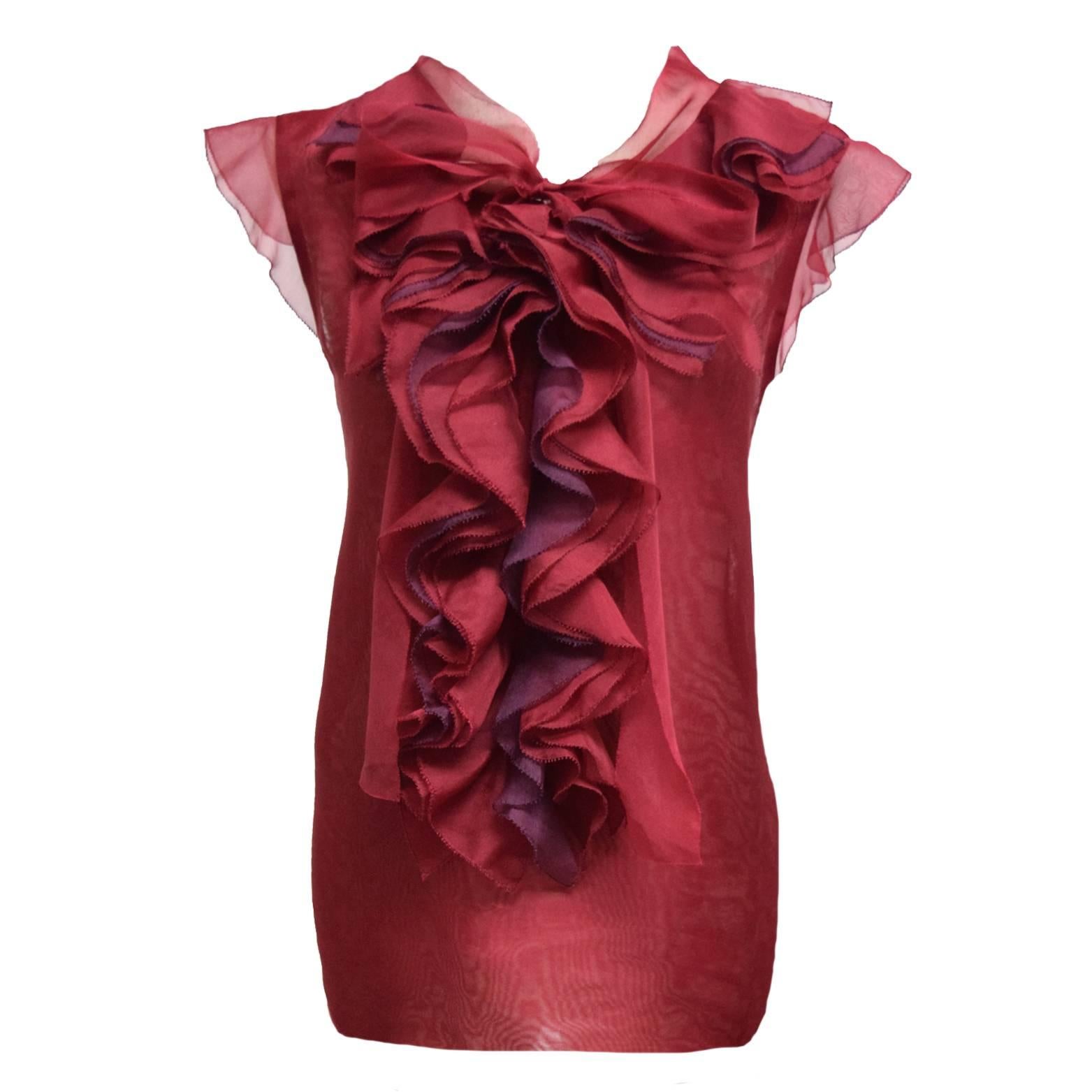 Oscar de la Renta Double Face Merlot Colour Organza Blouse  For Sale