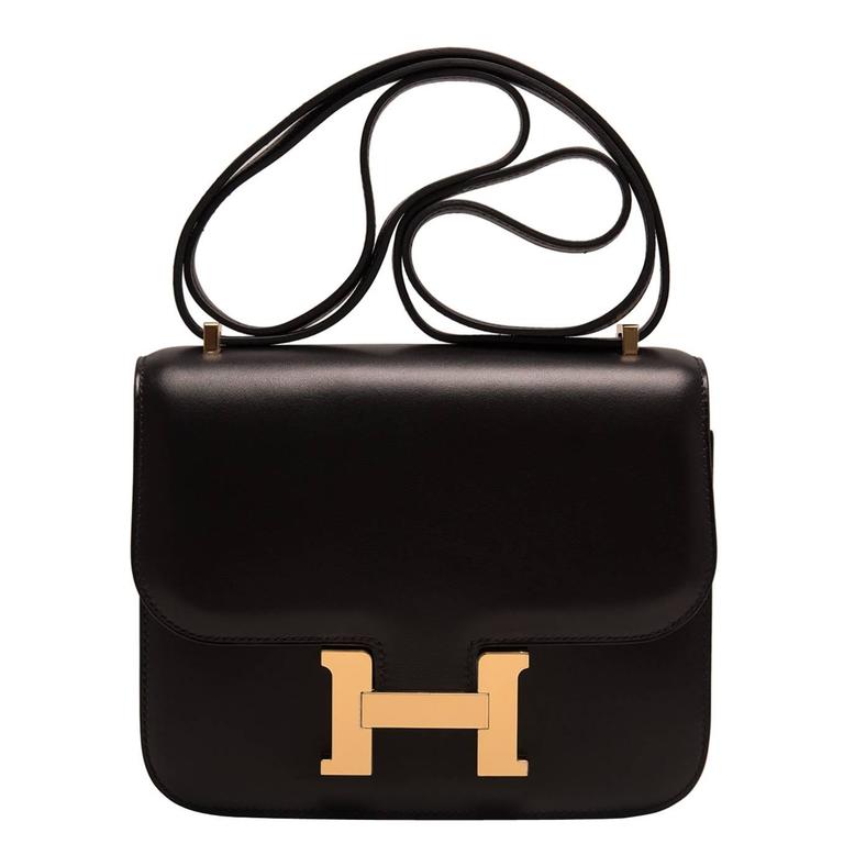 Hermes Black Evercalf Mini Constance 18cm Gold Hardware at 1stDibs