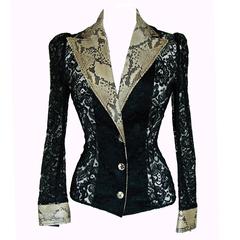 Rare Dolce & Gabbana Black Lace Jacket with Genuine Python Trim Size 40 1990s