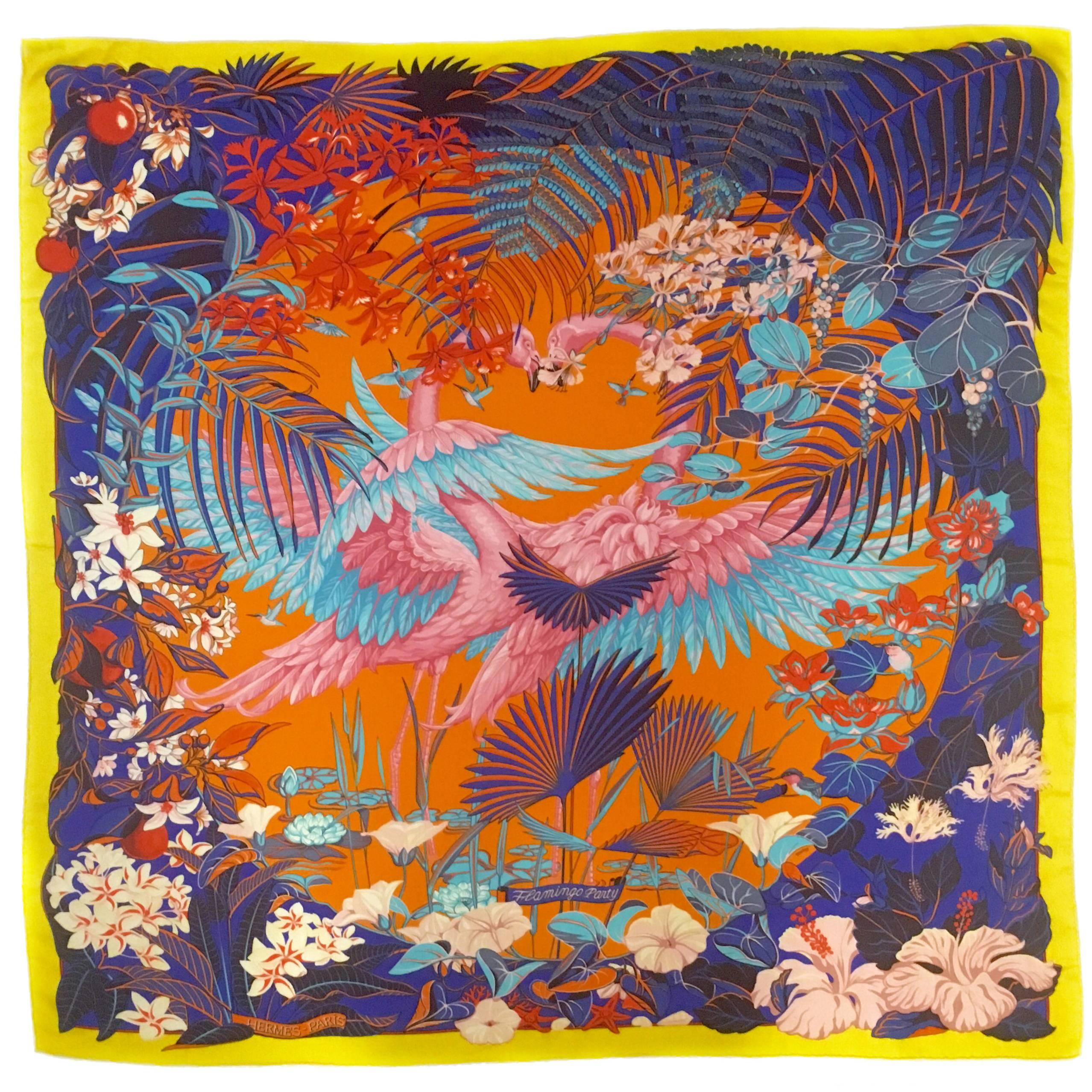 Rare Large Hermes Flamingo Party Scarf