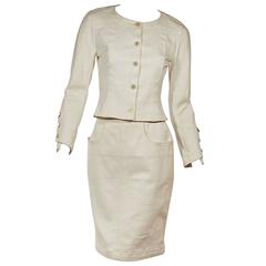 White Chanel Cotton Denim Skirt Set