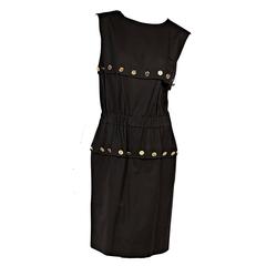 Black Chanel Cotton Button-Trimmed Dress