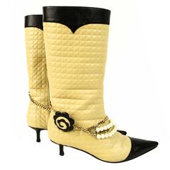 CHANEL Quilted Boot with Pearls and Camellia Flower 39.5