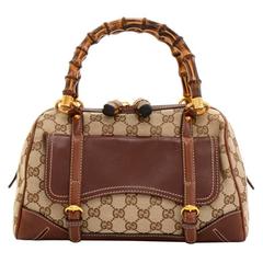 Retro Gucci Bamboo Handles Brown Monogram Canvas Handbag