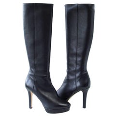 Jimmy Choo Platform Knee High Black Leather Boot  