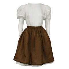 1980's Carolyne Roehm Silk Gazar Blouse and Brown Layered Skirt
