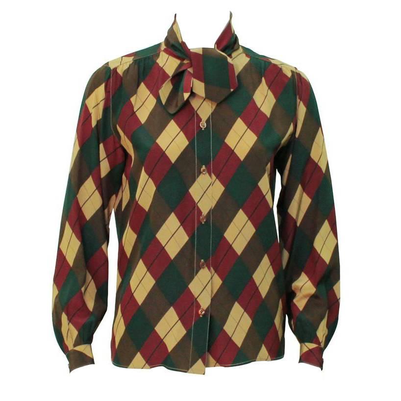 1970's Tiktiner Argyle Silk Blouse