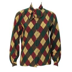 1970's Tiktiner Argyle Silk Blouse 9