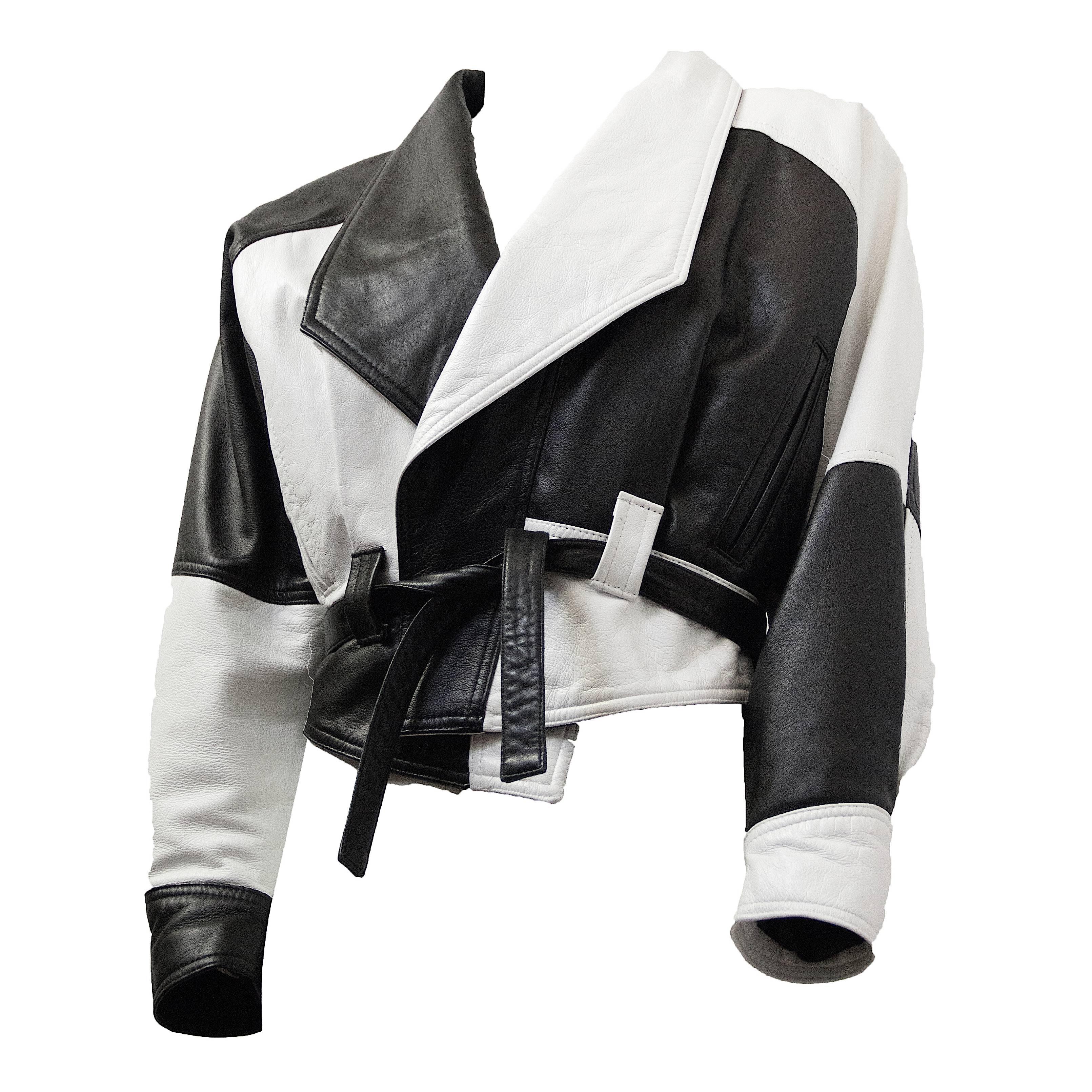 80s Black and White Napa Leather Cropped Jacket  