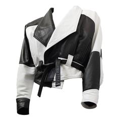 80s Black and White Napa Leather Cropped Jacket
