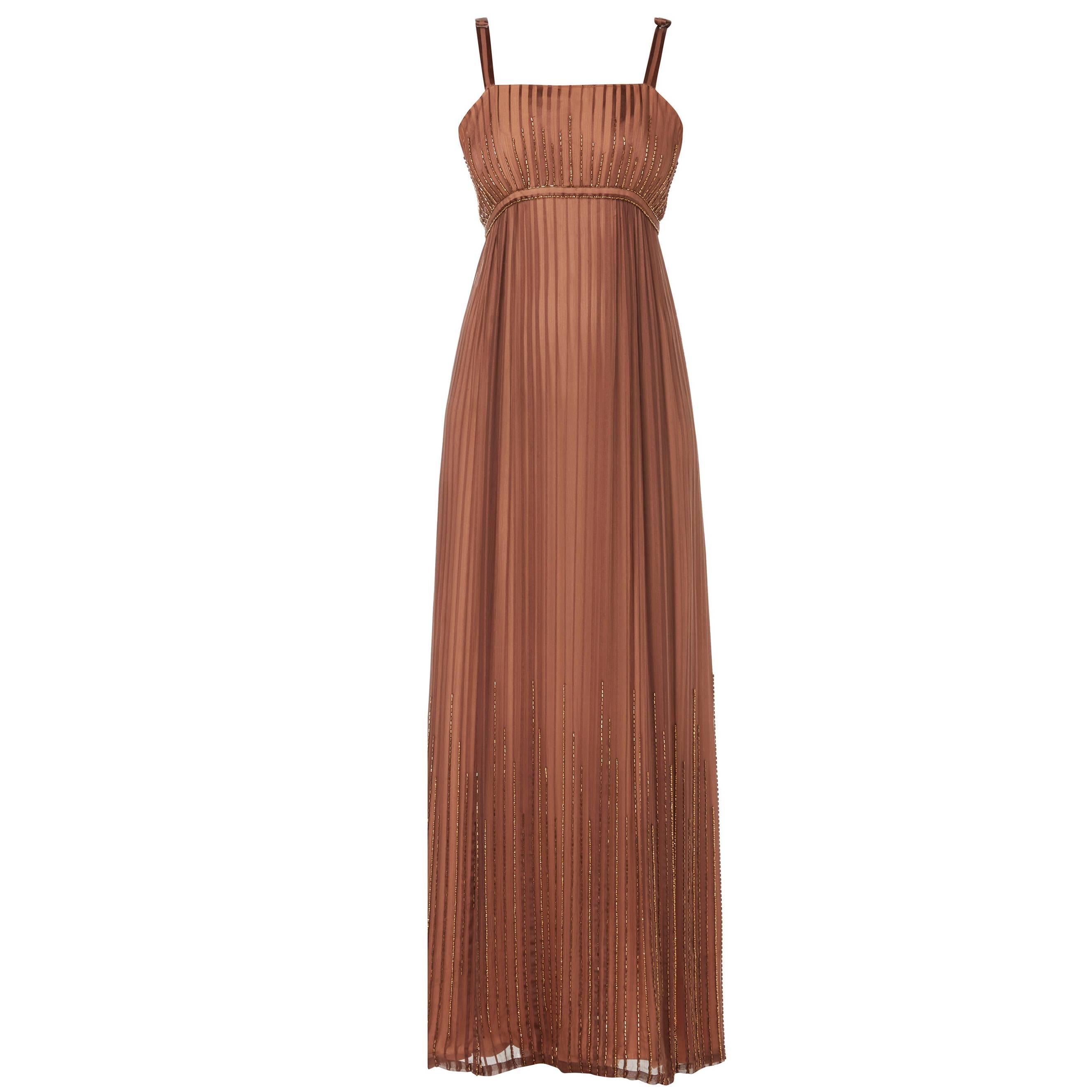 Alfred Bosand brown beaded dress, circa 1968 For Sale
