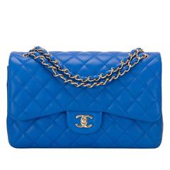 Chanel Blue Quilted Lambskin Jumbo Classic Double Flap Bag 