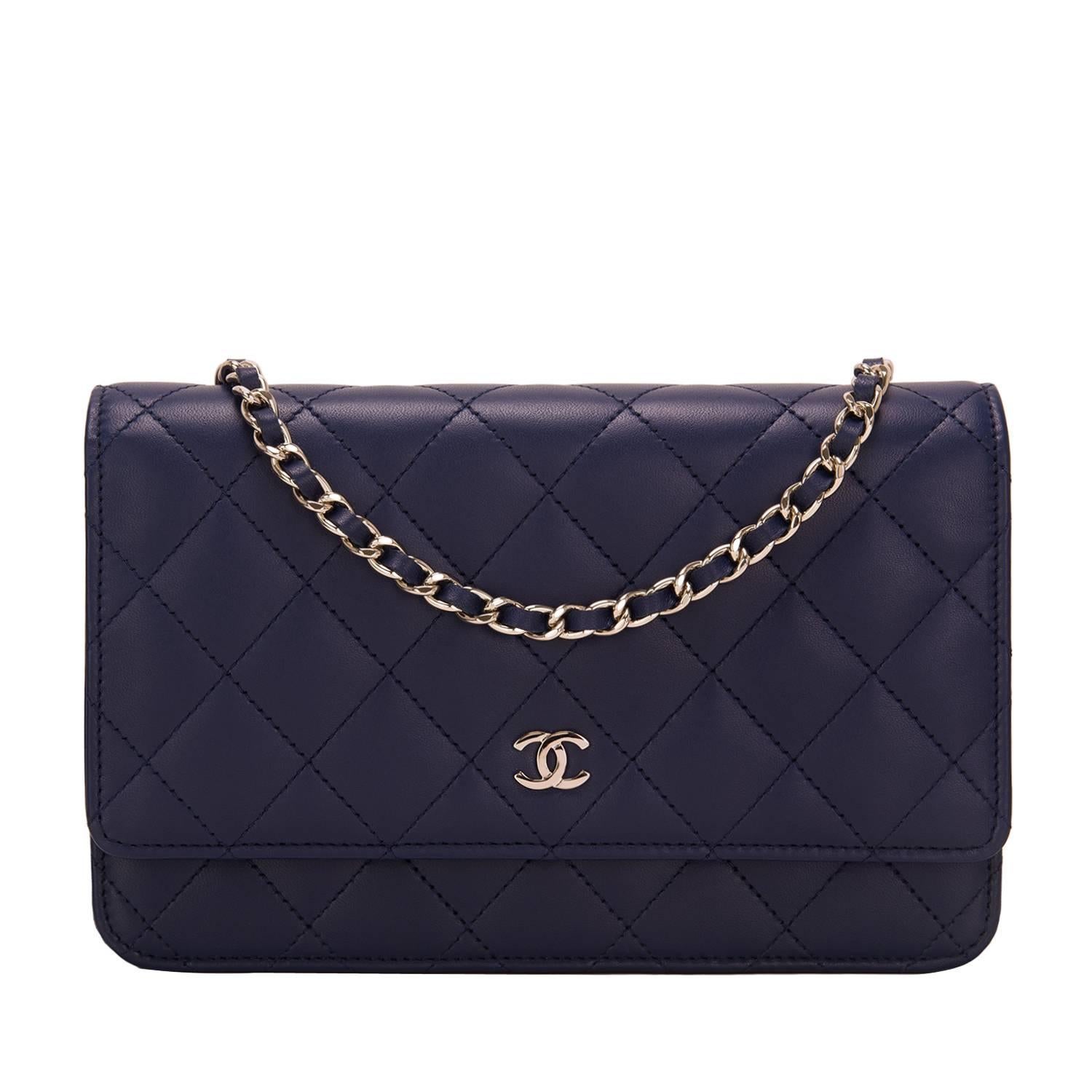 Chanel Navy Lambskin Wallet On Chain (WOC)