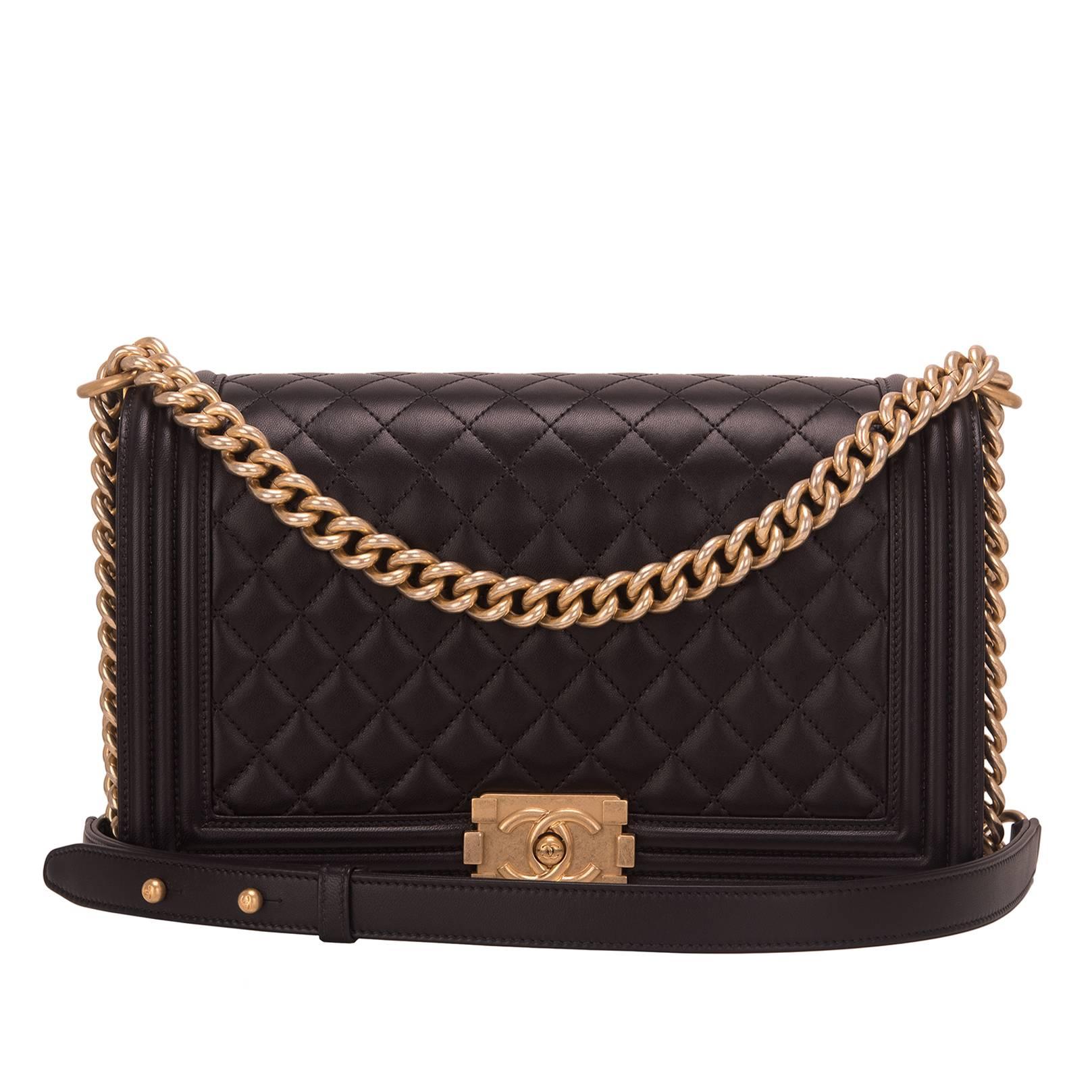 Chanel Black Lambskin New Medium Boy Bag For Sale