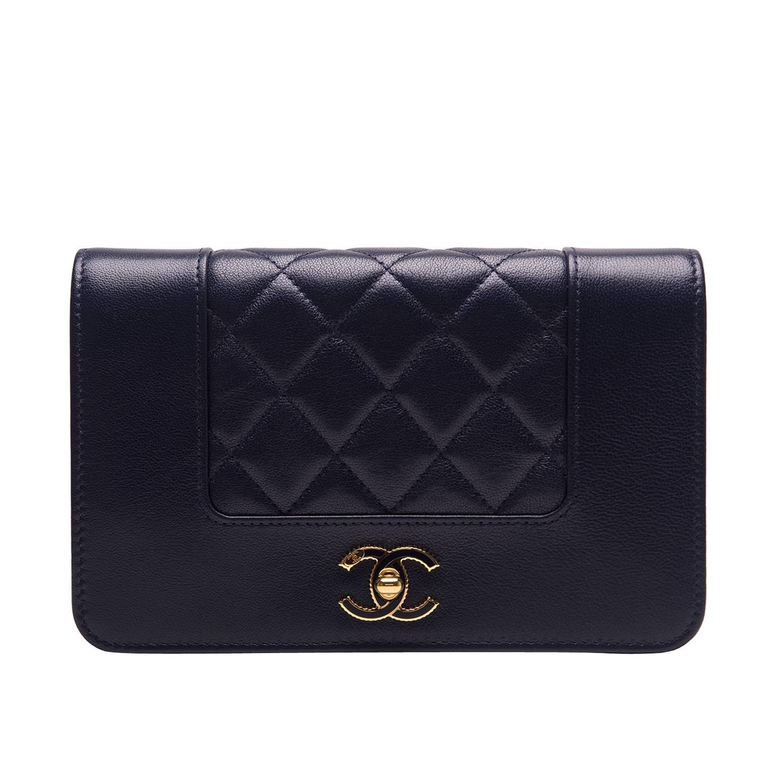 Chanel Navy Leather Mademoselle Vintage Style Wallet On Chain (WOC)