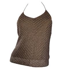 Ralph Lauren ' Black Label ' 90s Peacock Feather Brown Beaded Crochet Halter Top 6