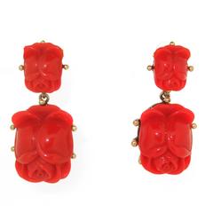 Retro Oscar De La Renta Red Roses Chandelier Earrings