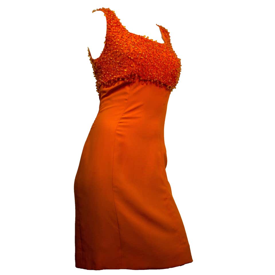 60s Orange Beaded Sheath Dress at 1stDibs | orange sheath dress