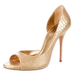 New Casadei Snake Embossed Gold D'Orsay Pumps Spike Heel Shoes size 7