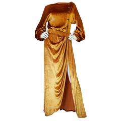 1930s Jean Patou Couture Golden Silk Velvet Wrap Gown