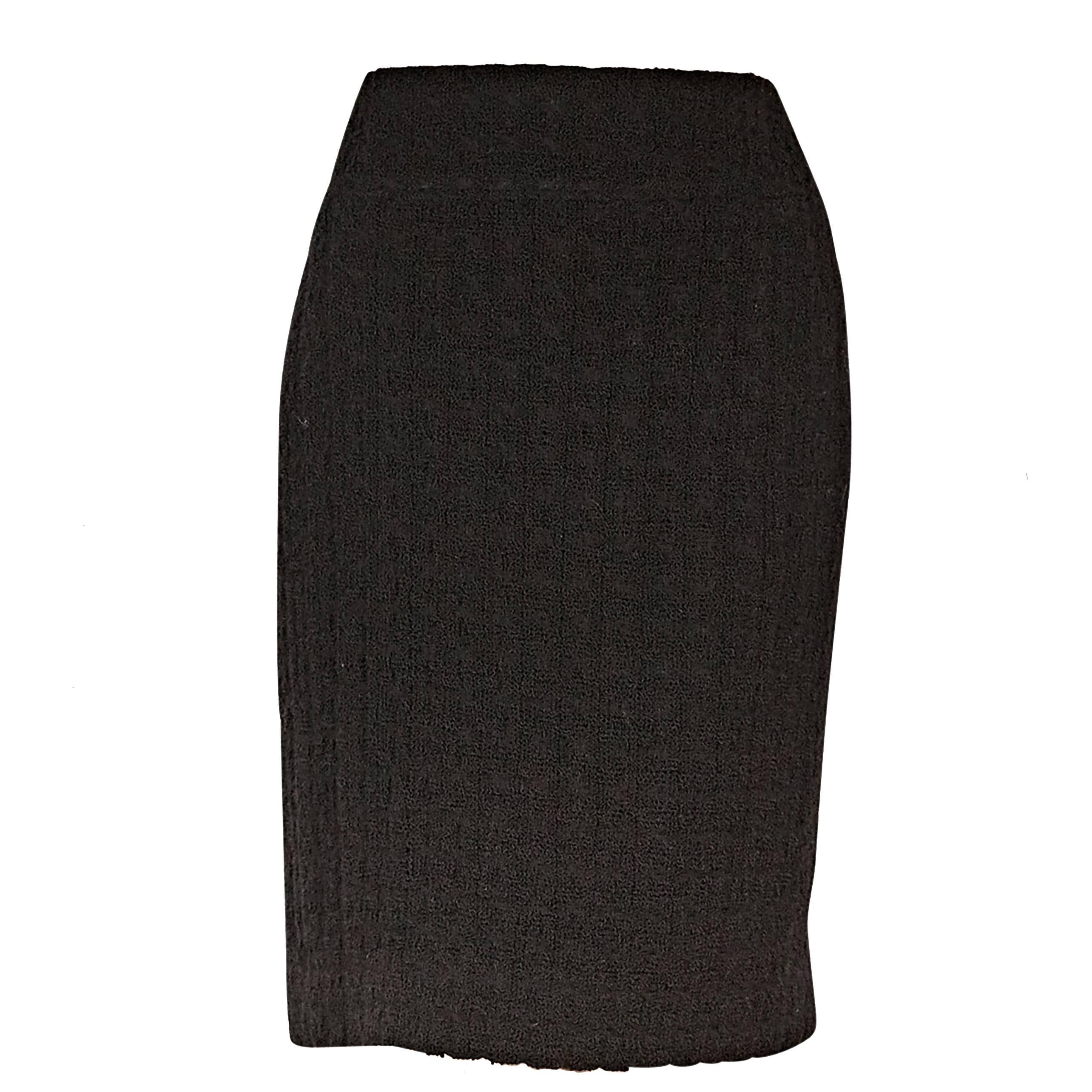 Black Chanel Wool Pencil Skirt