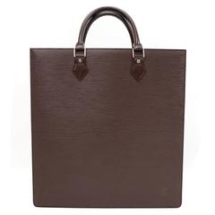 Vintage Louis Vuitton Sac Plat Brown Moca Epi Leather Handbag Tote Silver Hardware