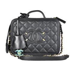 Chanel 2016 Black Leather Re-invented Small Vanity Case New