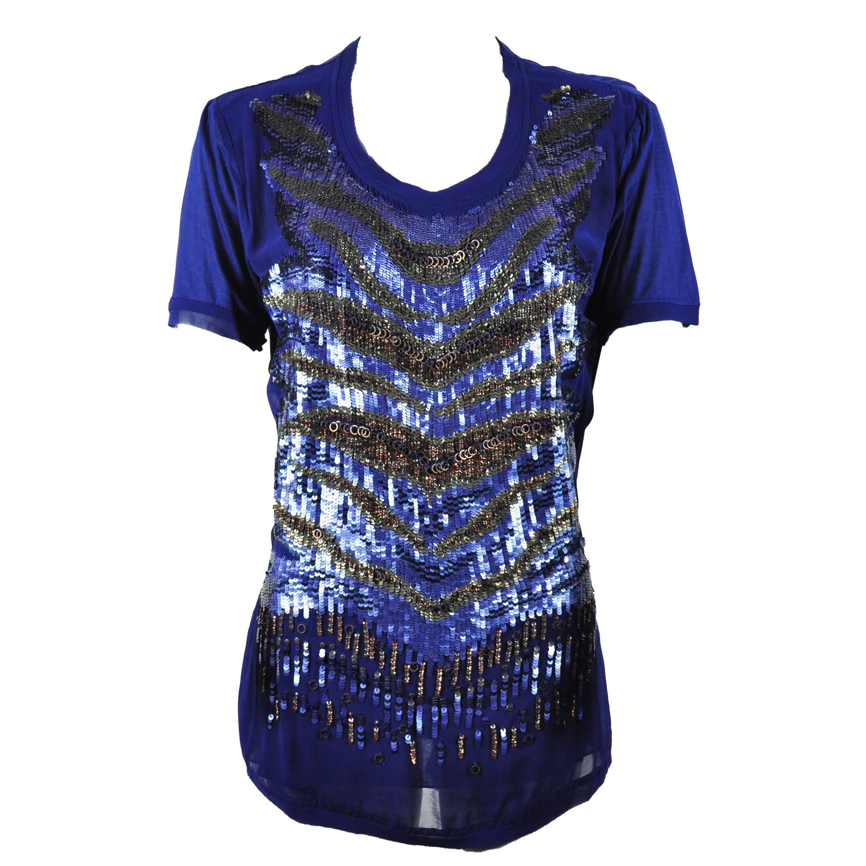 Roberto Sapphire Blue Embellished Top For Sale